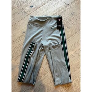 NWT Guess Active Heather Gray Leggings Green Side Stripe High Waist XS NWT